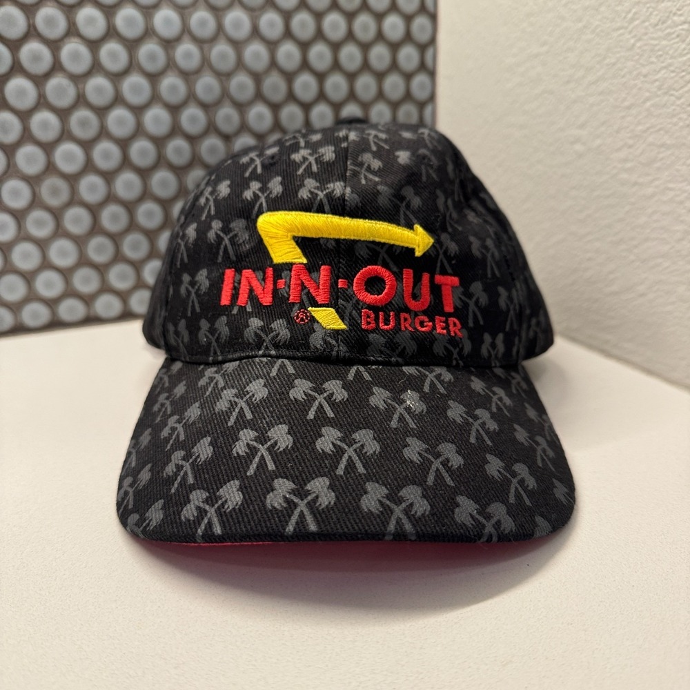 IN-N-OUT BURGER Hat Cap Palm Trees‎ Employee Black Merch Fast Food Strap Back